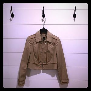 WHBM Tan Jacket w/ Brown Leather Trim